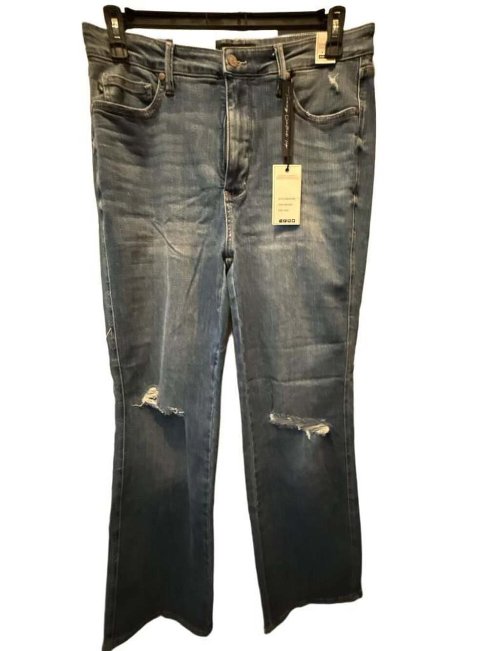 Judy Blue Tummy Control Distressed Knee Straight Jeans Size 15/32 Blue